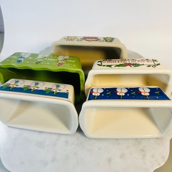 Vintage Lot Of 5 Holiday Ceramic Loaf Pans Festive Approx size 8" X 2" Bake Gift - Picture 2 of 6